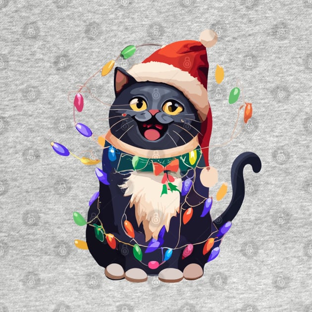 Christmas Lights Cat Merry Catmas by VisionDesigner